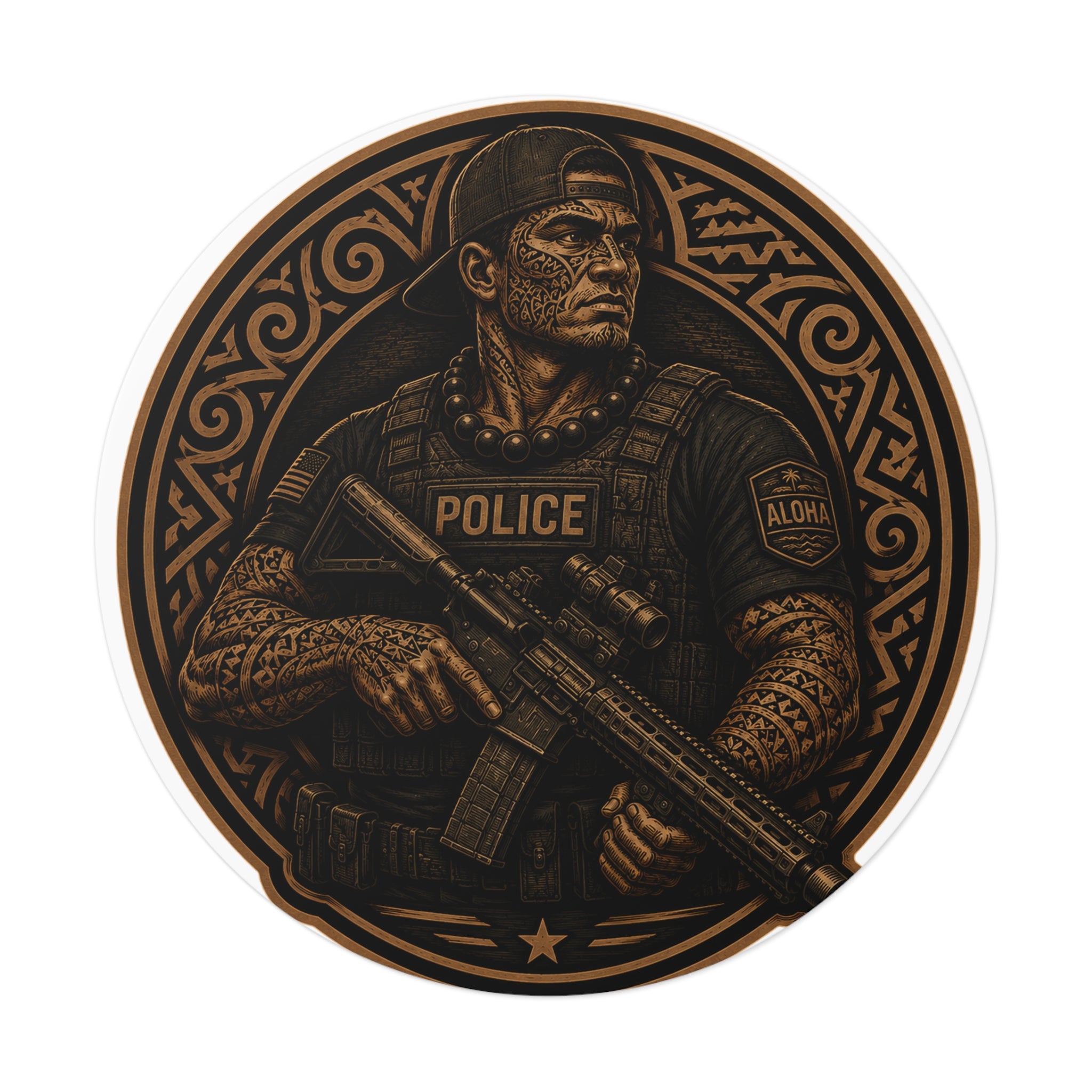 Tactical Police Officer Sticker | Round Vinyl Sticker, SWAT Soldier Design