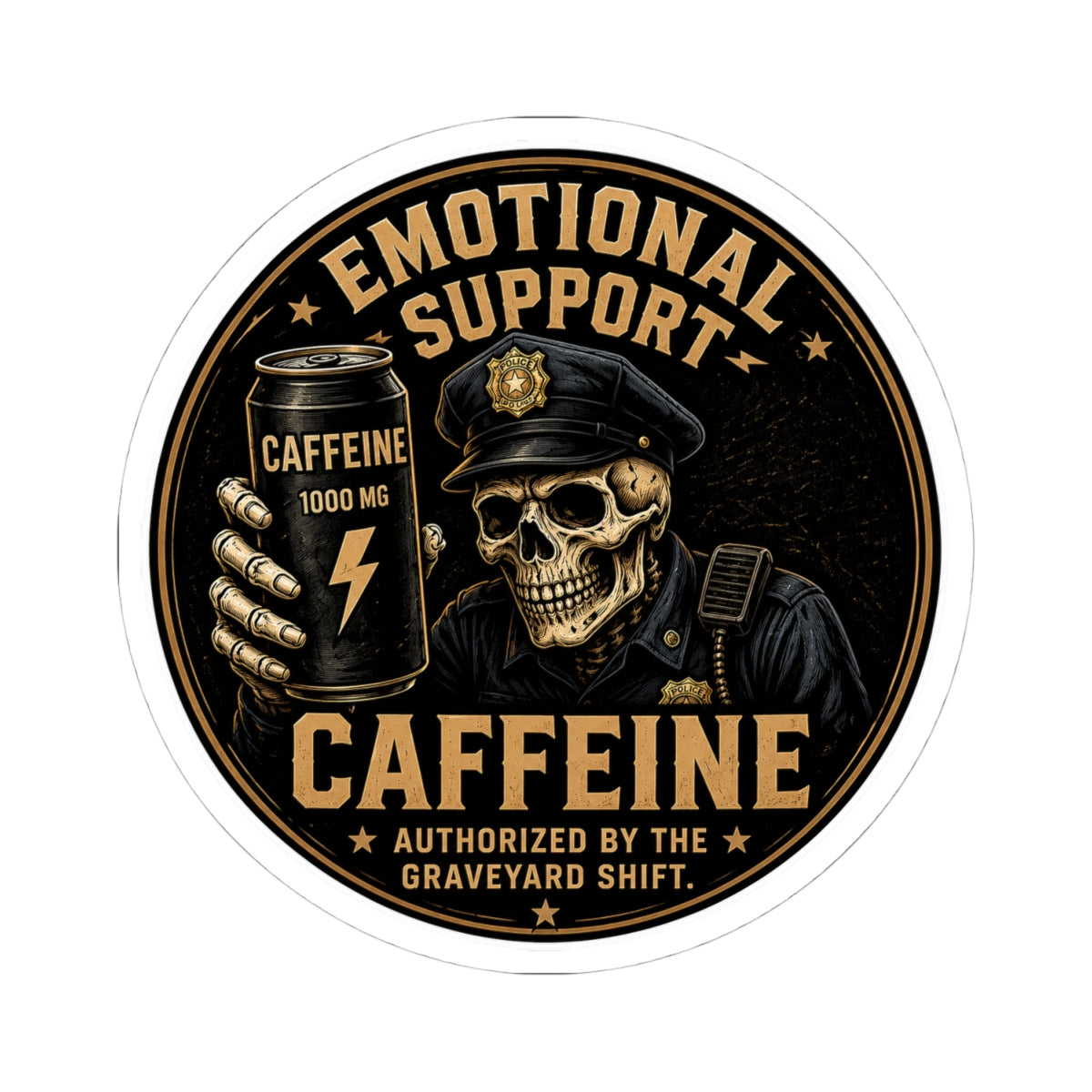 Emotional Support Caffeine Skull Sticker | Kiss-Cut Sticker