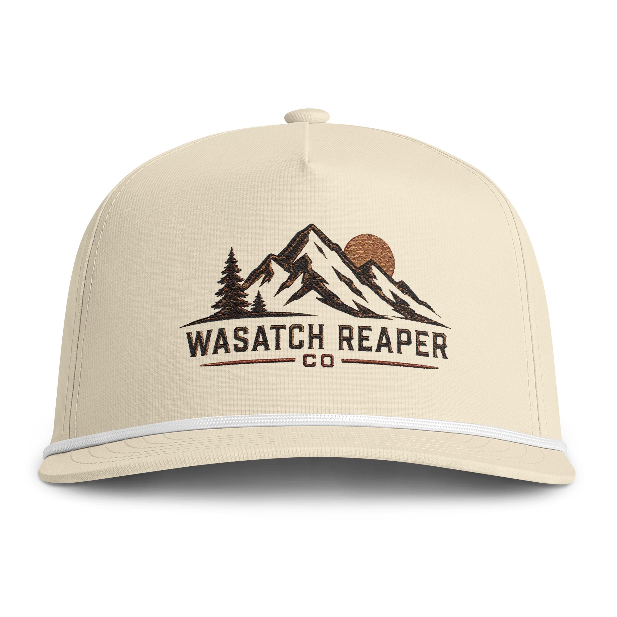 Sunwashed Rope Cap Wasatch Reaper Mountain Logo Hat | Vintage Outdoor Trucker Cap