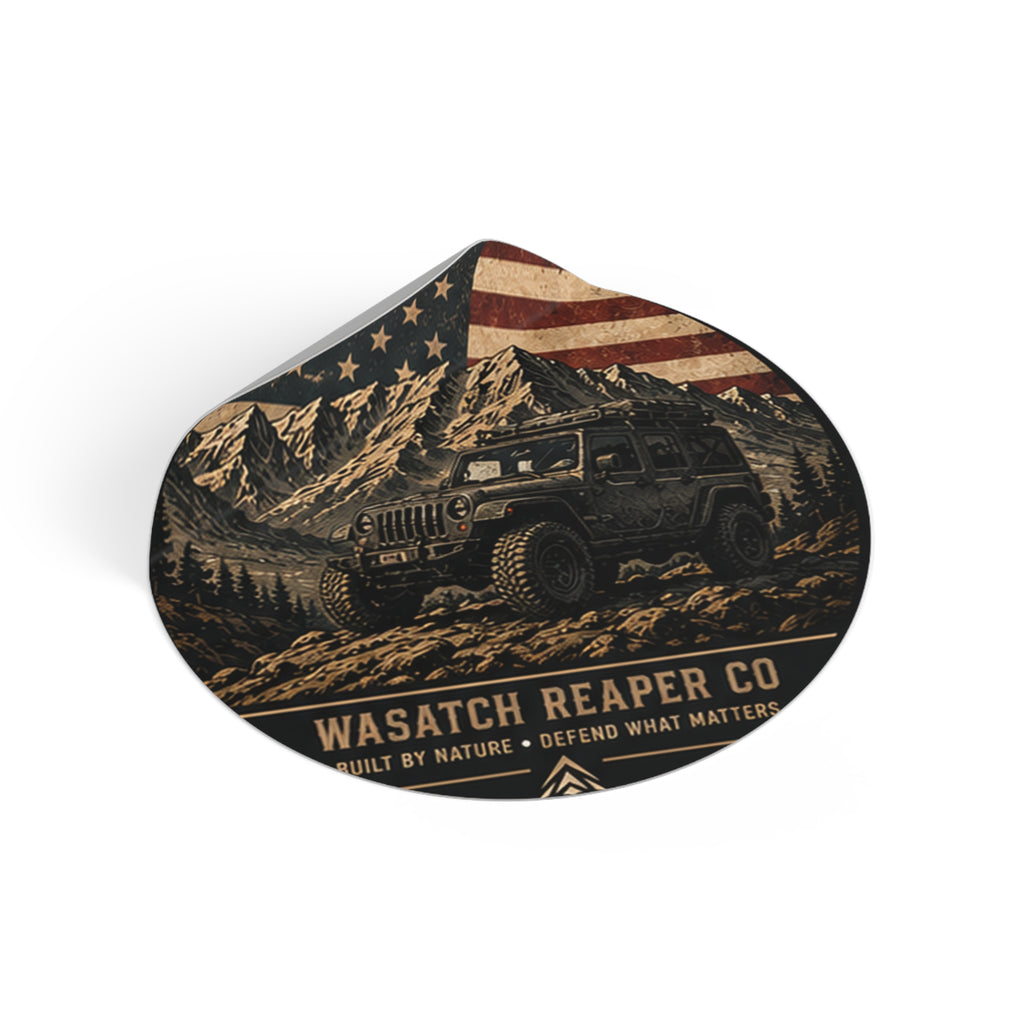 Patriotic Off‑Road Jeep Round Vinyl Sticker