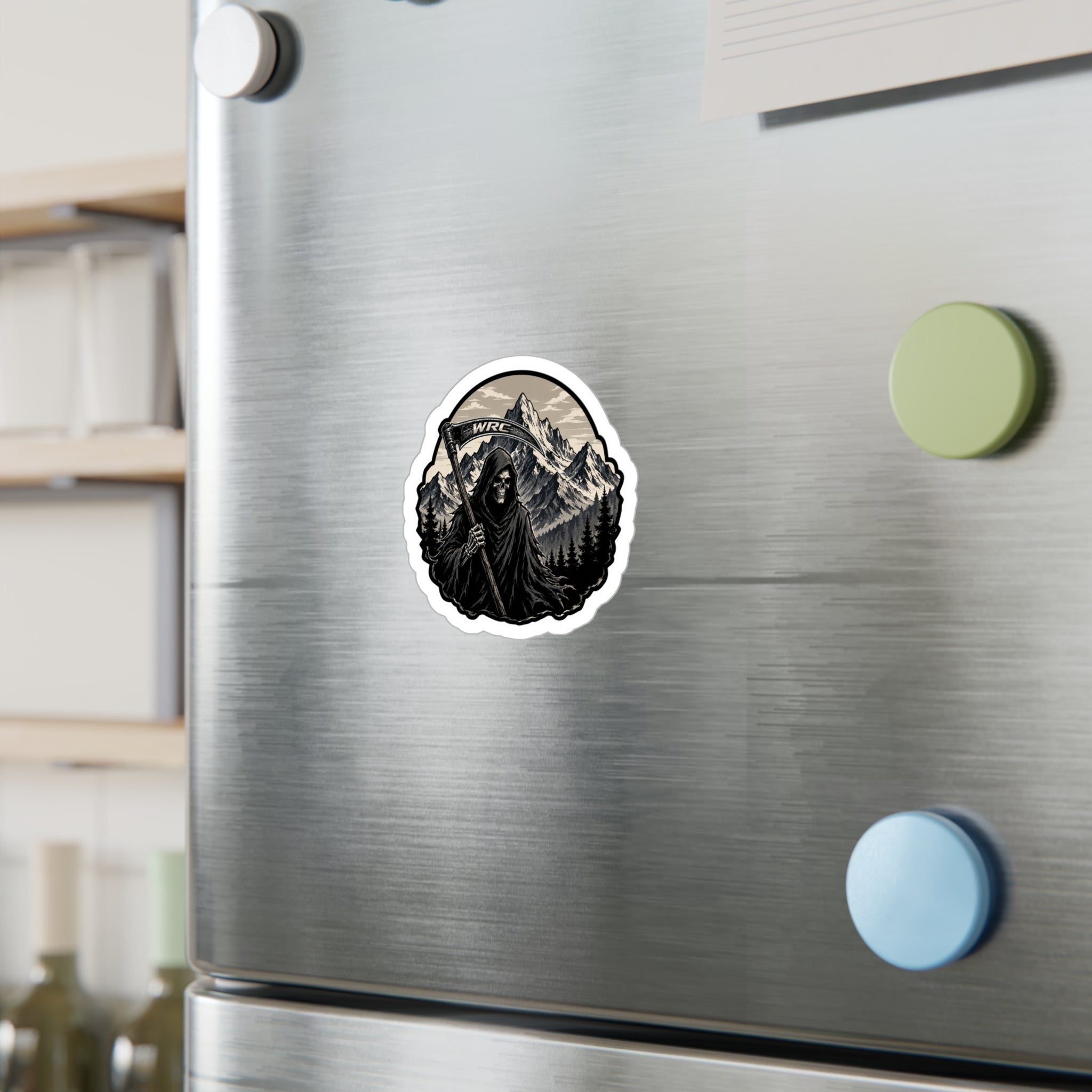 Grim Reaper Mountain Vinyl Decal — Kiss-Cut Weatherproof Sticker