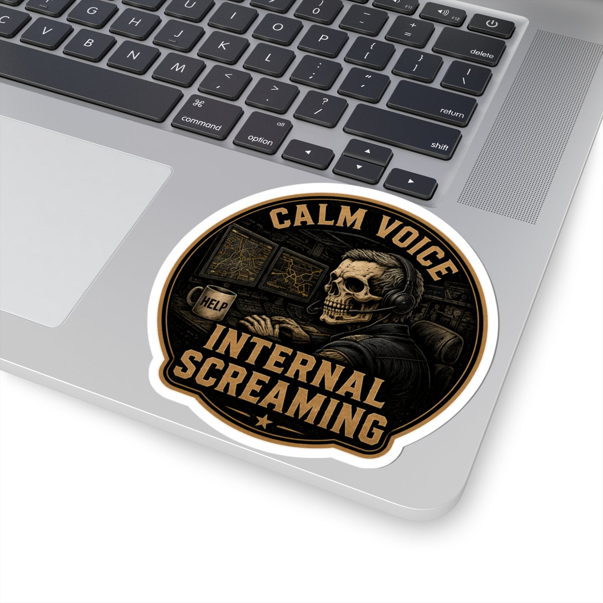 Calm Voice Internal Screaming sticker | Skull headset laptop decal