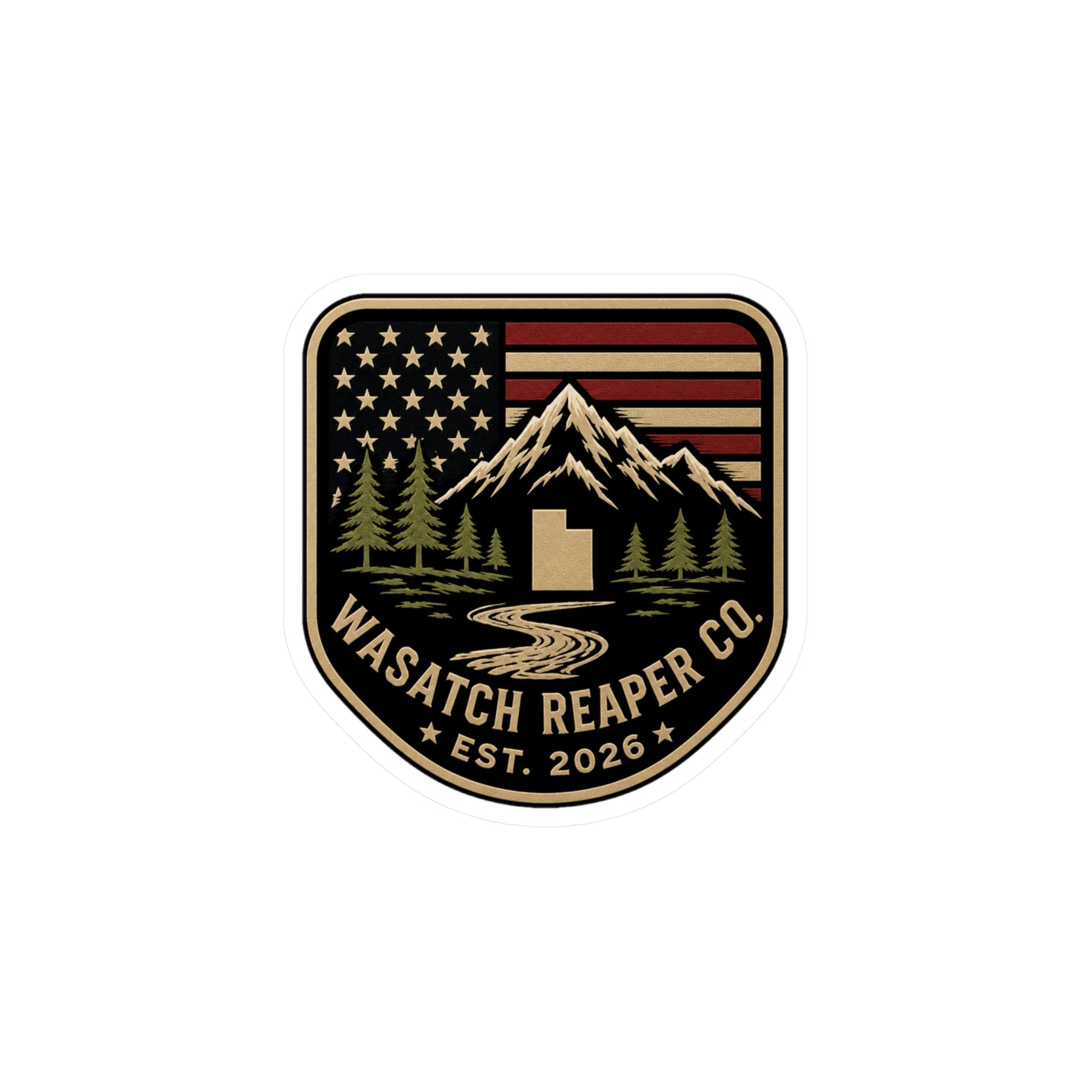 Wasatch Reaper Co. Mountain Flag Vinyl Sticker — Kiss-Cut Decal (Est. 2026)