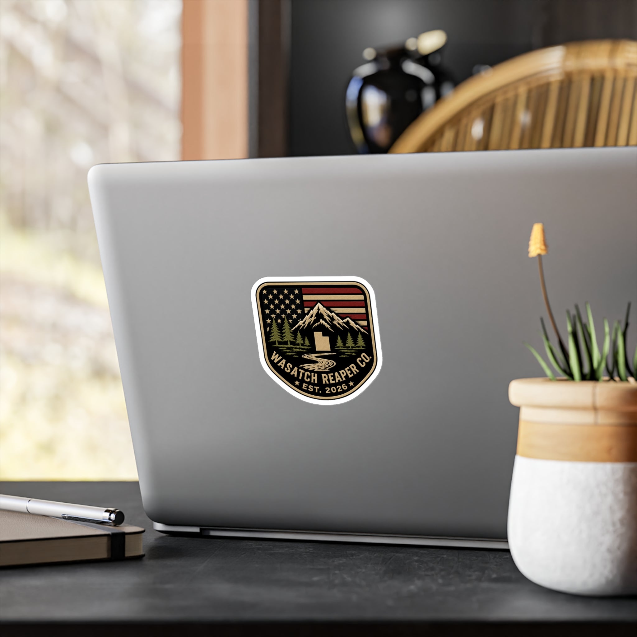 Wasatch Reaper Co. Mountain Flag Vinyl Sticker — Kiss-Cut Decal (Est. 2026)